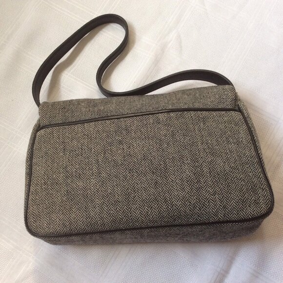 Early 2000 vintage Ralph Lauren black tweed and leather baguette handbag - great - Picture 2 of 4